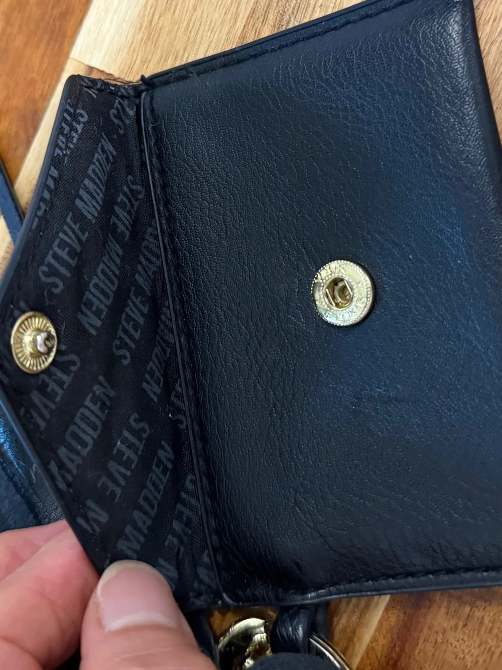 Steve Madden Black Leather Tassel Keychain Card Holder